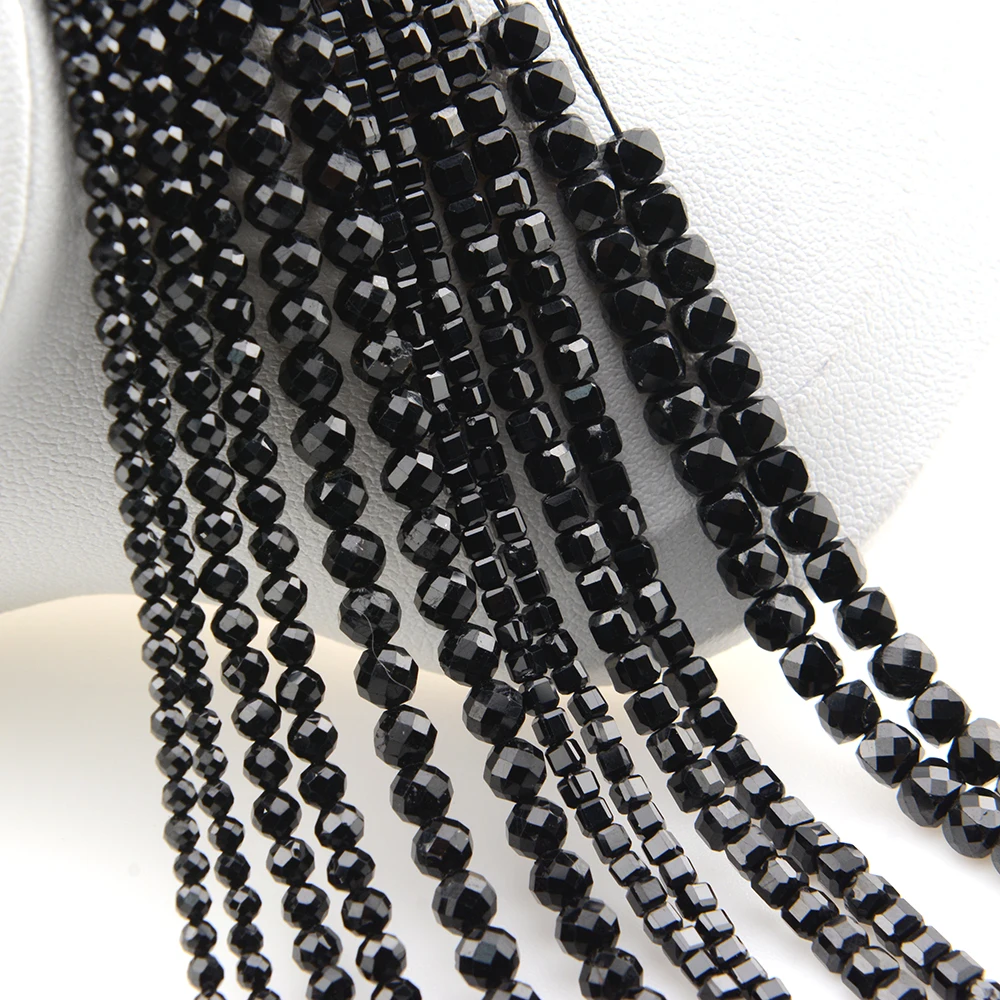 Natural Black Spinel Faceted Round / Cube / Rondelle Beads 2mm,3mm,4mm,1x2mm,2x3mm,Fine Jewelry Making