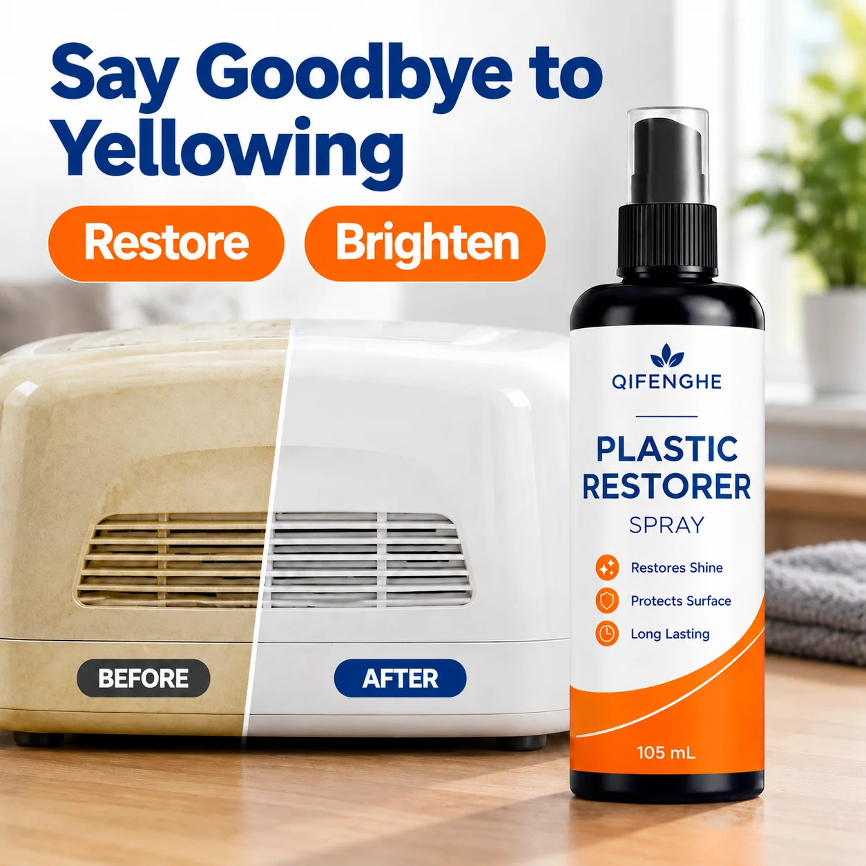 Plastic & Rubber Yellowing Remover & Restorer Spray - Instantly Removes Oxidation & Repairs Scratches for AC, Car & Furniture
