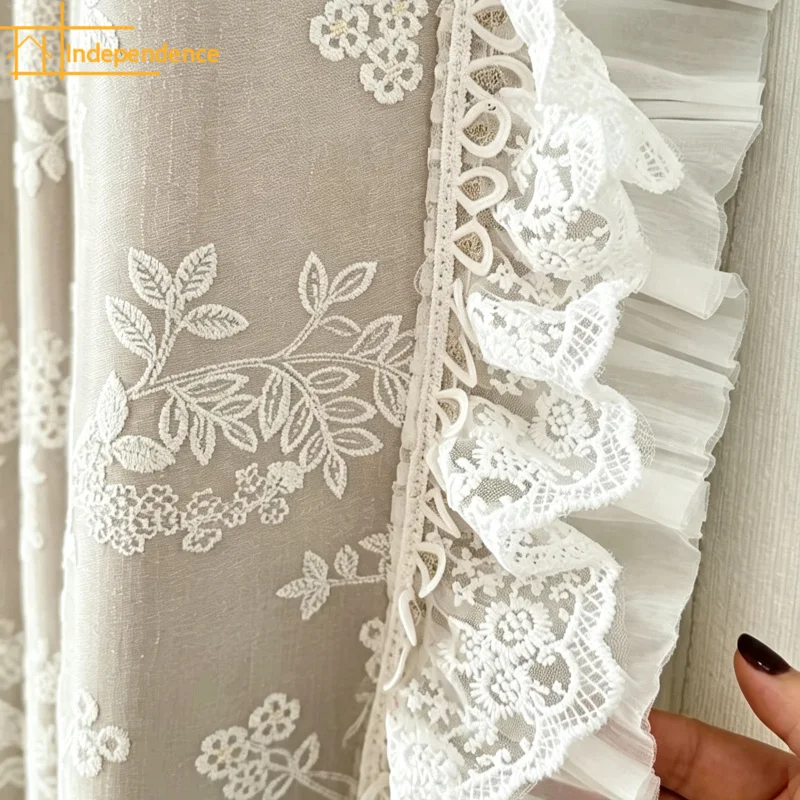 New Lace Fungus Lace Splicing Pink Jacquard Curtains for Living Room Bedroom Partition Curtains Customized Finished Products