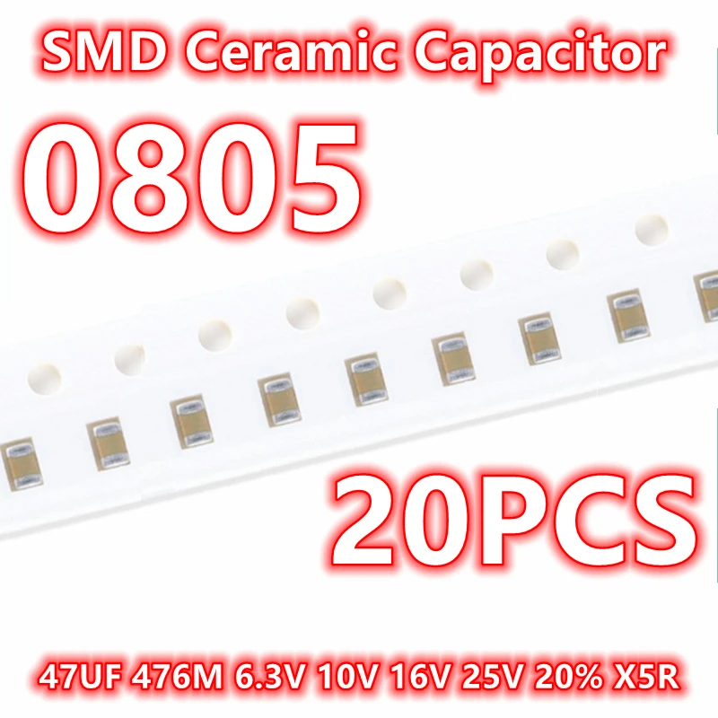 (20 шт.) оригинальный керамический конденсатор 0805 47UF 476M 6,3 V 10V 16V 25V 20% X5R SMD IC 2012