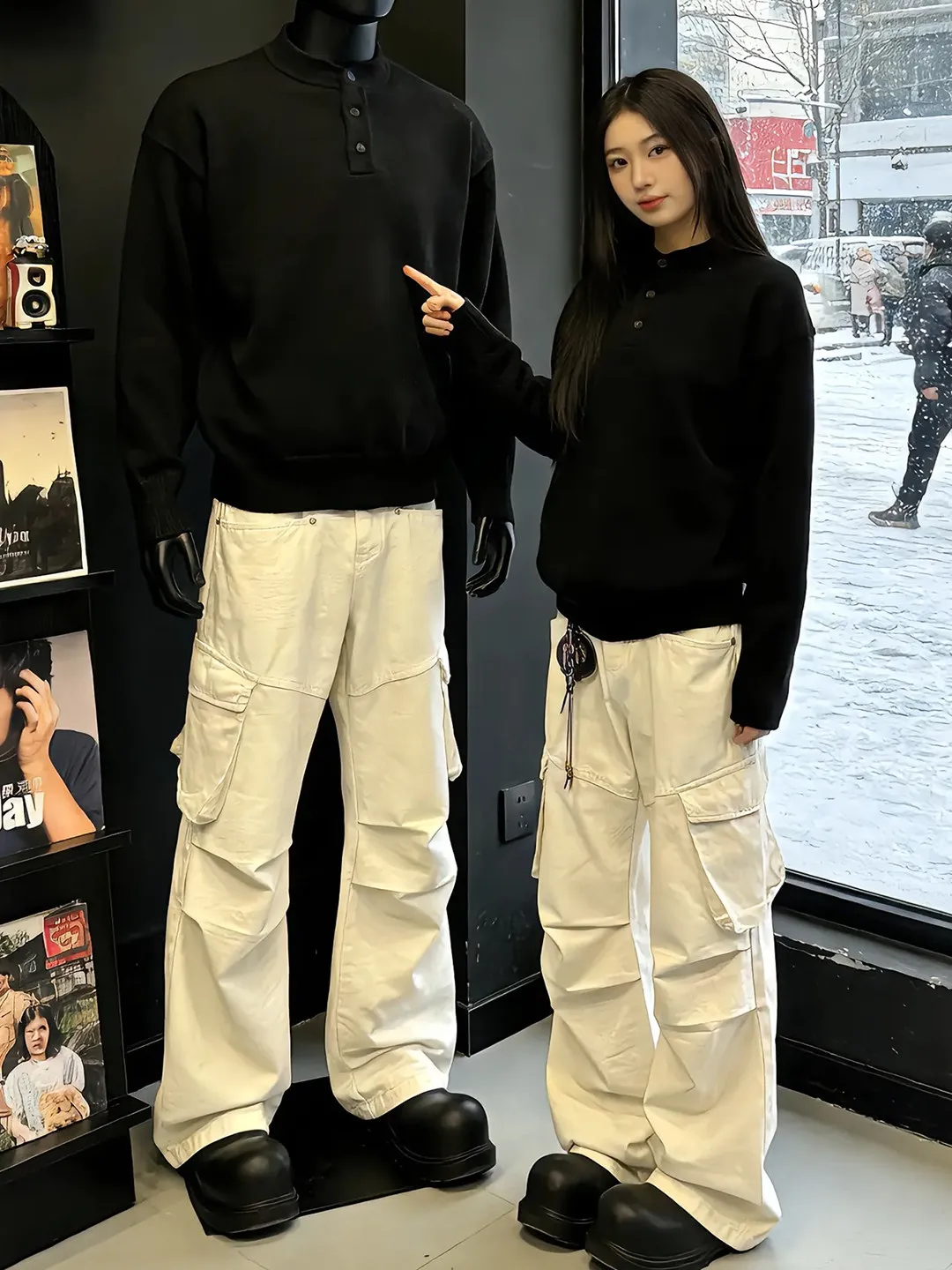 

Men's Workwear Sle Straight Leg Jeans Multiple kets Pleated Design American High Street Knife Bootcut Wide Leg Pants