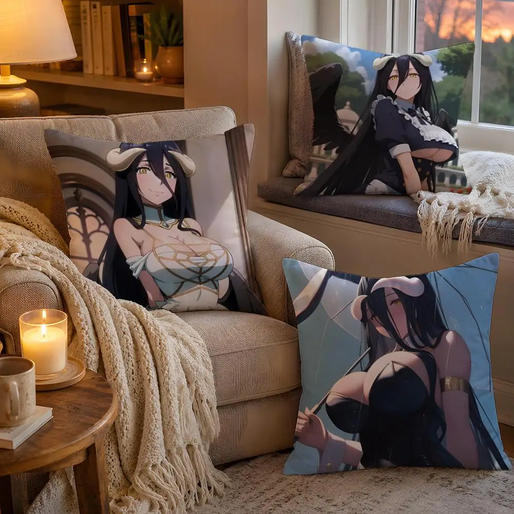Hot Anime A-Albedo Cushion Cover Soft Plush Cushion Cover Double Print And Invisible Zipper For Sofa Home Car Use