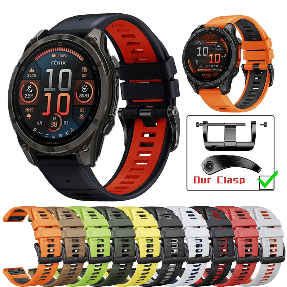 22 26MM Silicone WatchBand Strap For Garmin Fenix E 8 47 51MM 7 7X 6X 6Pro 5 5XPlus Epix Gen Enduro 2 3 QuickFit Release Bracele