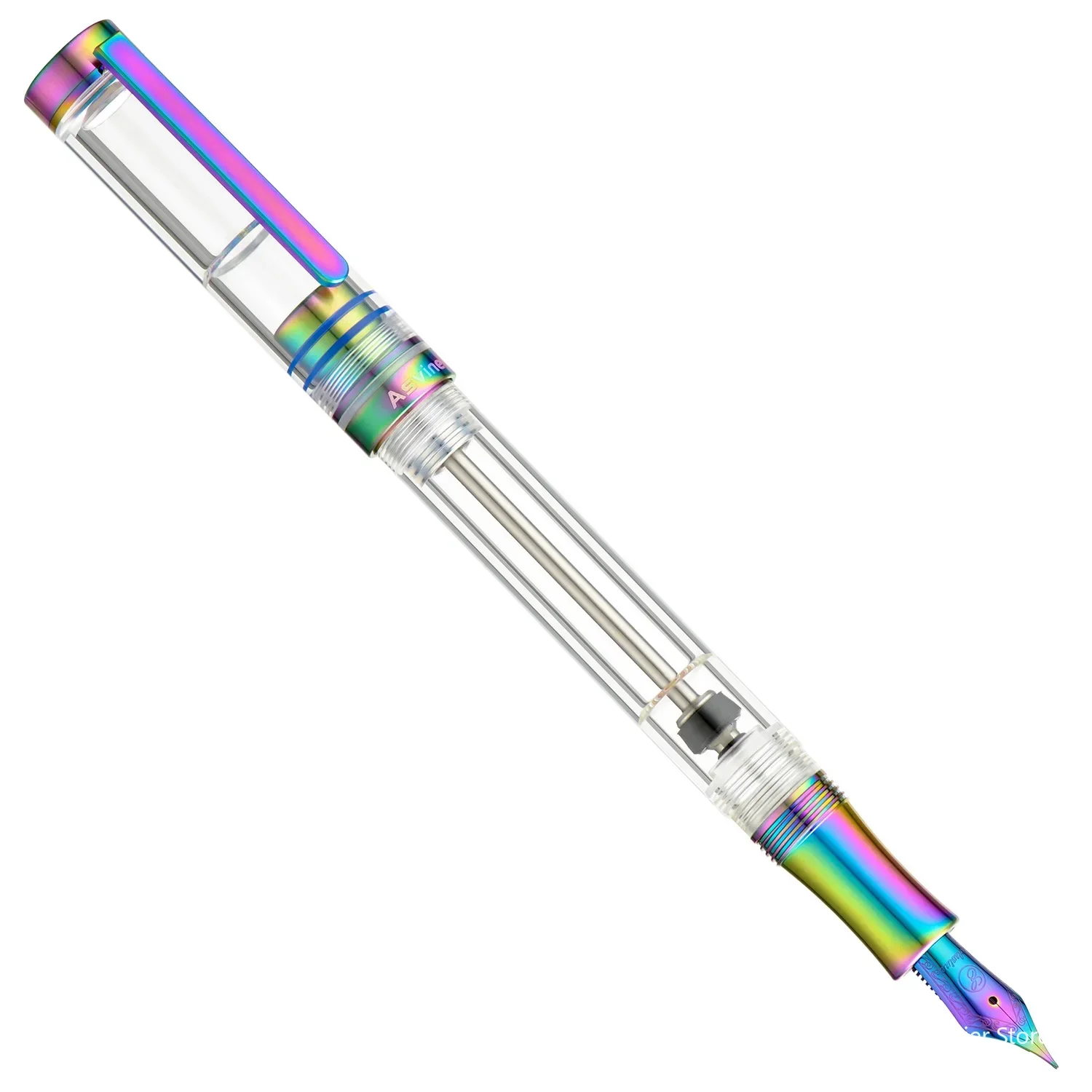 Imagem -04 - Rainbow Titanium Caneta-tinteiro Enchimento a Vácuo ef f m Nib Clear Transparente Acrílico Caneta de Escrita Suave Asvine-v200