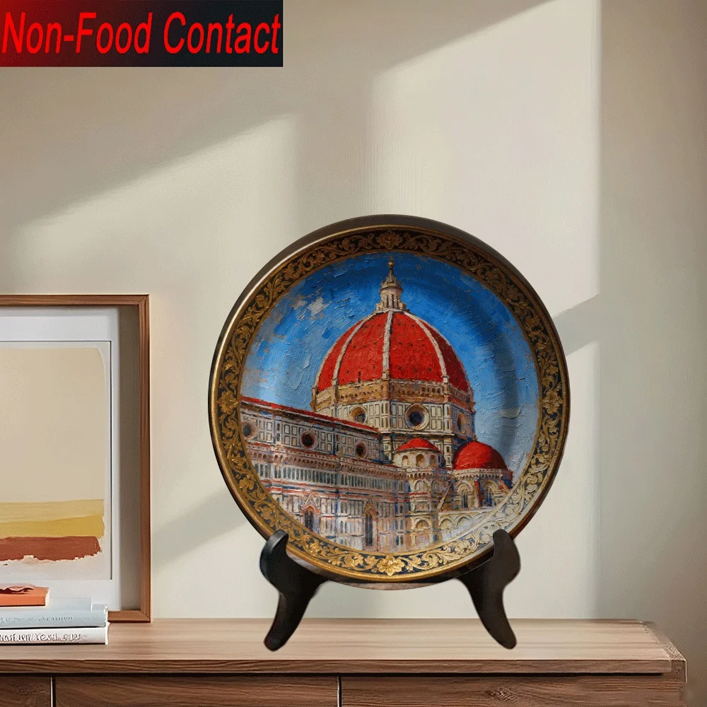 1pc Ceramic Florence Cathedral (Duomo di Firenze) Decorative Plate - Round Italian Landmark Art Sculpture Suitable for, Table