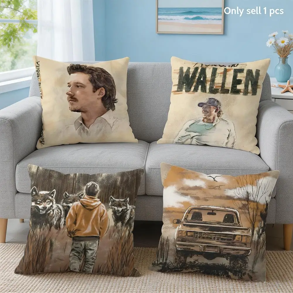 Singer M-Morgan Wallen Cushion Cover Soft Short Plush Throw Pillow Cover Hidden Zipper Cutecore Sofa Bedroom Home Decor