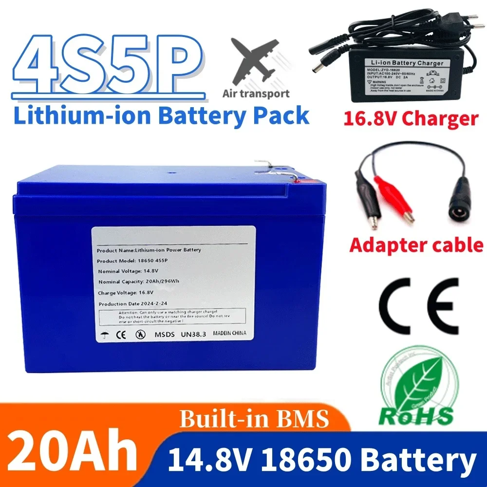 

20Ah 4S5P 14.8V 20000mAh Lithium-ion Battery, Suitable for 16.8V Equipment, High-power Inverter, Tourist Car Solar Cell