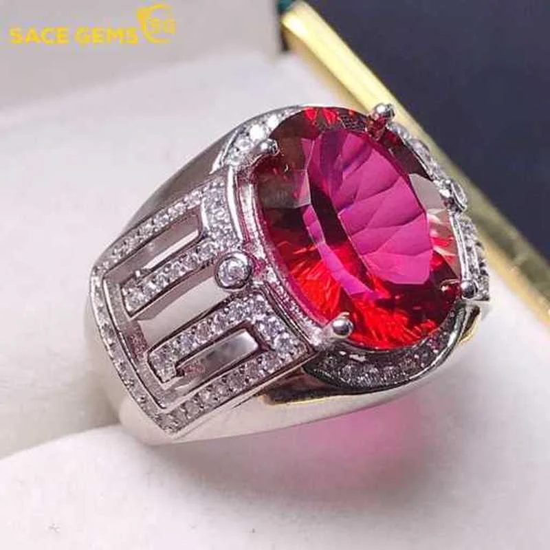 SACE GEMS Resizable 10*14MM Red Topaz Luxury Ring for Man 925 Sterling Silver Wedding Engagement Fine Jewelry Gift Wholesale