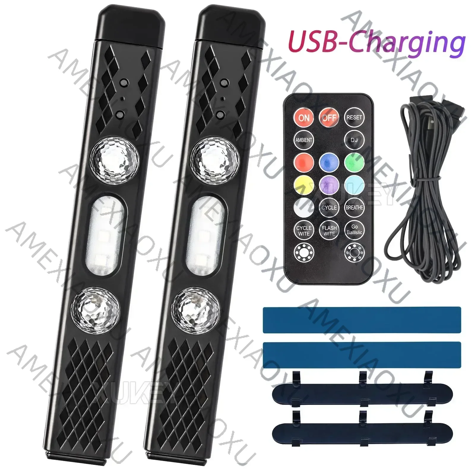 WANWUXIN Wireless Car Interior LED Lights Neon RGB USB Rechargeable Ambient Lights Magnetic with Sound Synchronization Remote Co