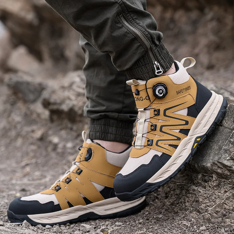 Rotating Button New Safety Shoes Men Anti-smash Anti-puncture Security Protective Boots Men Work Shoes Fashion Men Sport Shoes