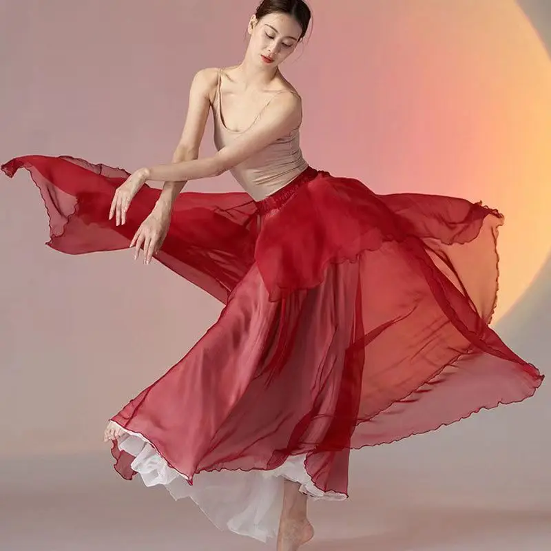 Classical Dance Skirts Women Stage Practice Clothing Outer 100D Tencel Inner 30D Chiffon 2 Layer 540 Large Swing Dancewear