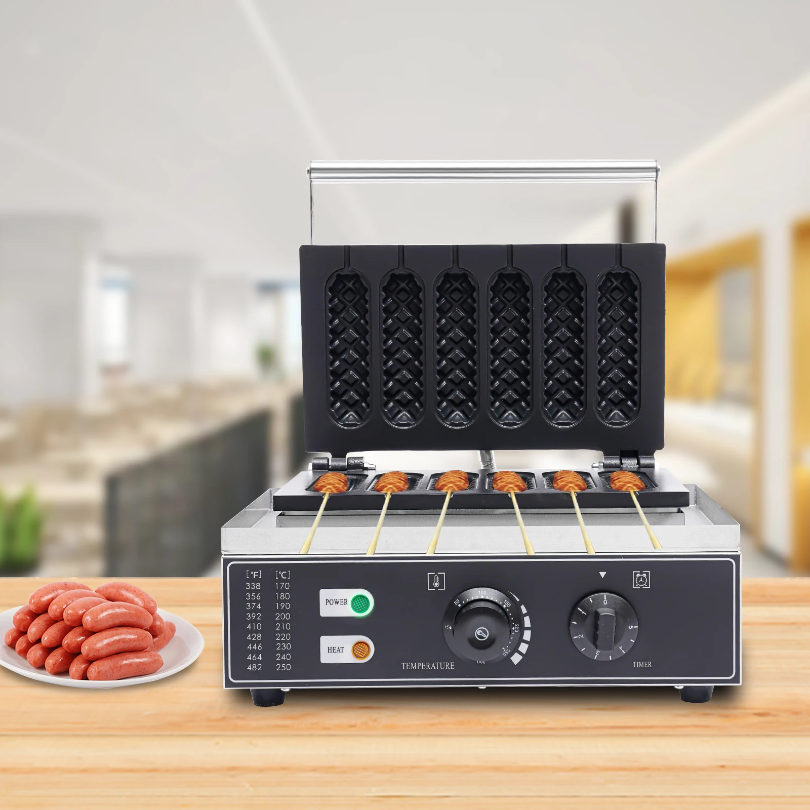 1500W Hot Dog Machine Waffle Machine Stick Roaster with Temperature and Time Control Waffle Iron Grill Corn Dog Machine