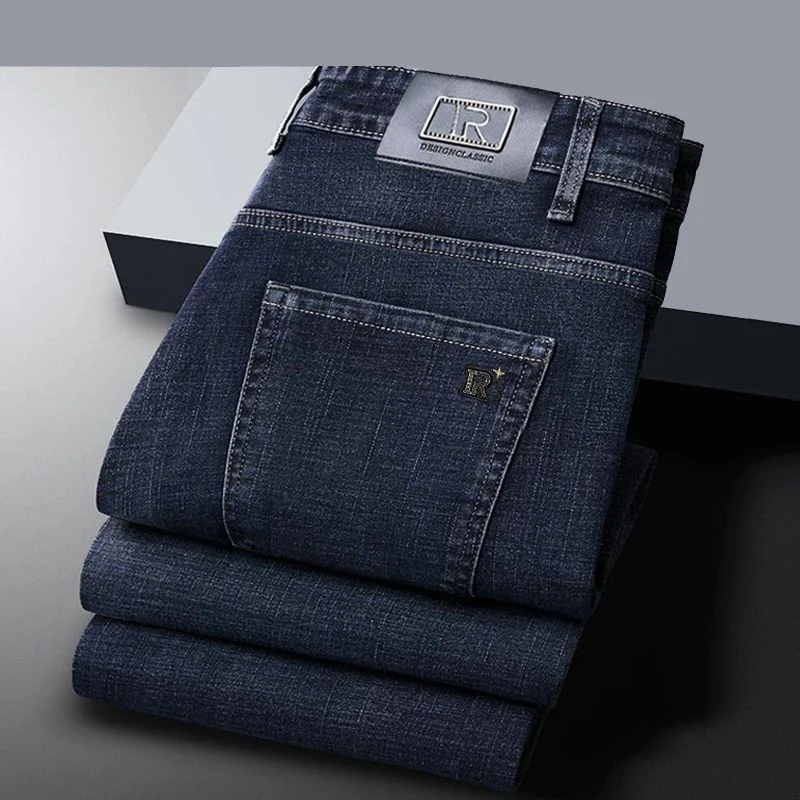 Autumn Men Business Casual Daily Wear Denim Trousers Male Slim Fit Straight Leg Jeans Stretch Comfortable Versatile Pants