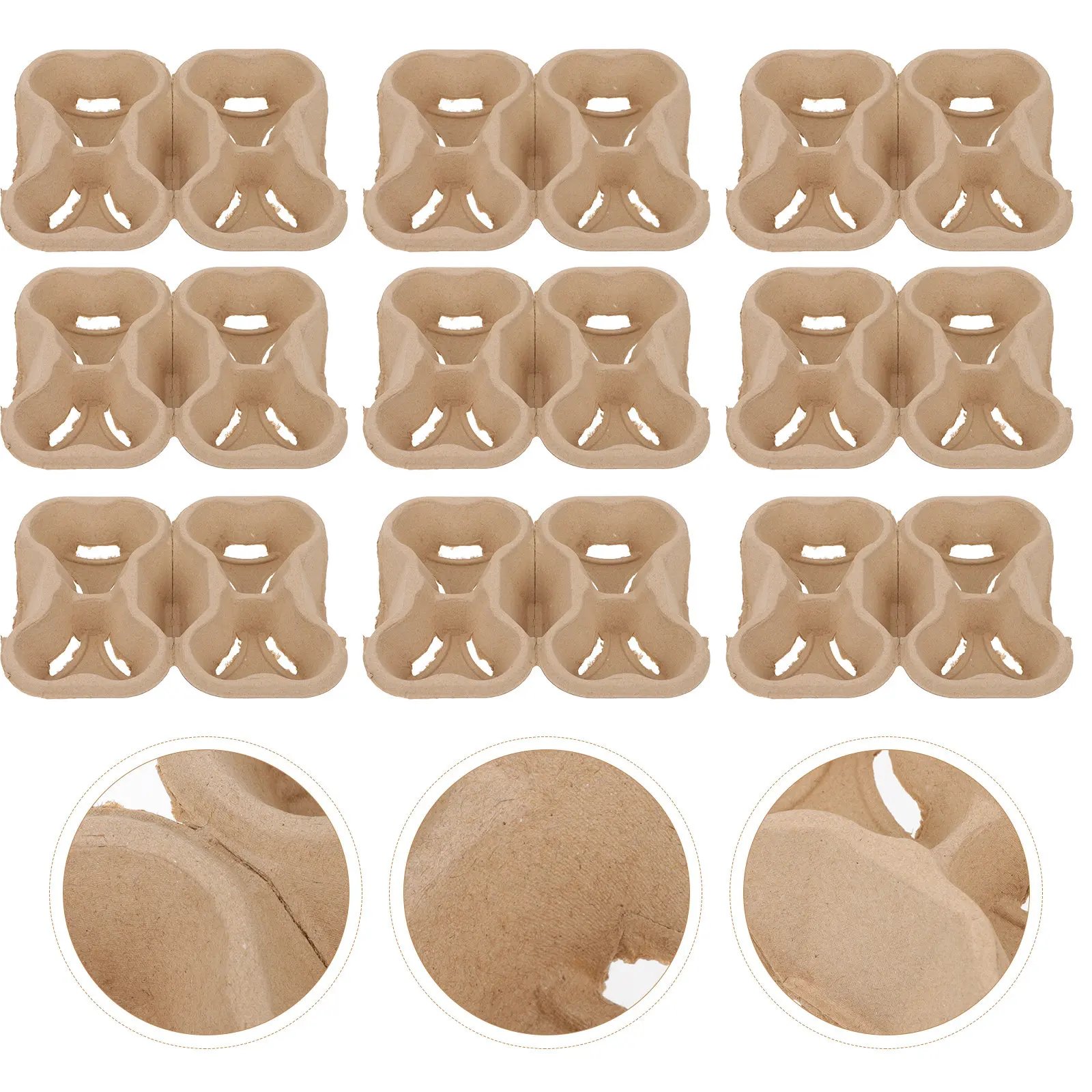 20Pcs Yellow Degradable Paper Cup Holder Four Hole Coffee Cup Packing Tray Disposable Beverage Carrier for Takeout Milk Tea Shop