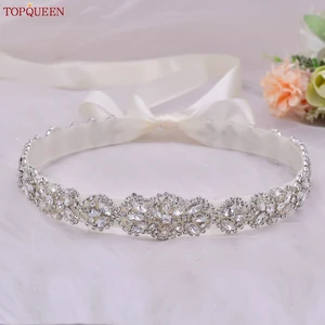 Topqueen-cinto de casamento para mulheres, strass prateado, cristal, elegante, luxo, artesanal, frisado, vestidos de dama de honra, S75 8 principais vendas cinto com miçangas - №3