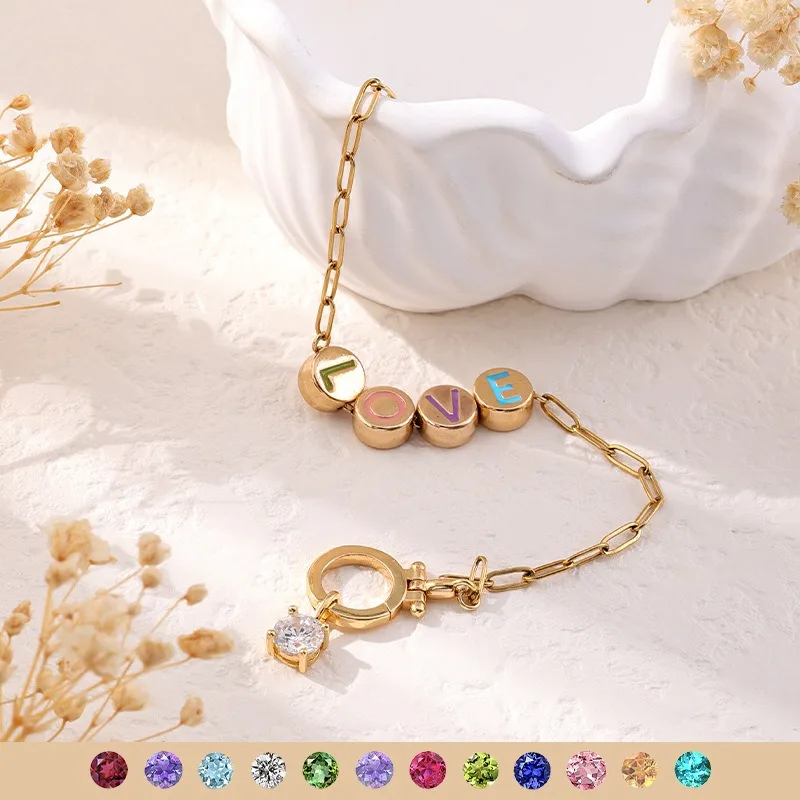 

Colour Enamel Personalized Name Bracelet Gifs,Best Gift For Her,Customized Name Bracelet For Women Charm Birthstone Jewelry