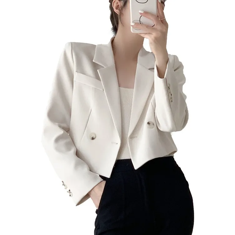 

Yahti Apricot White Casual Short Suit Jacket Women's Spring New Versatile Commute Slimming Small Western Style Top