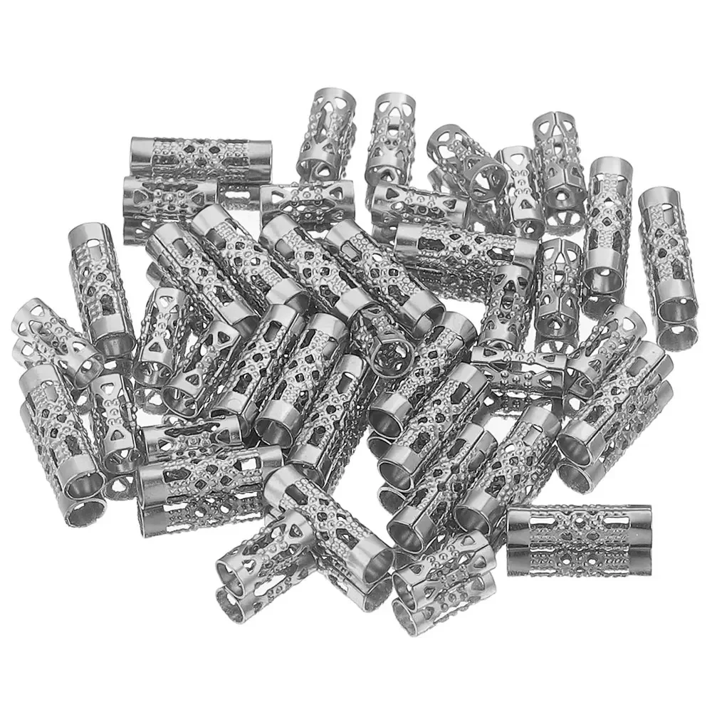 20pcs Lot Stainless Steel Hollow Tube Spacer Beads Hair Braid Beard Dread Lock Charms for Necklace Bracelet Jewelry Making