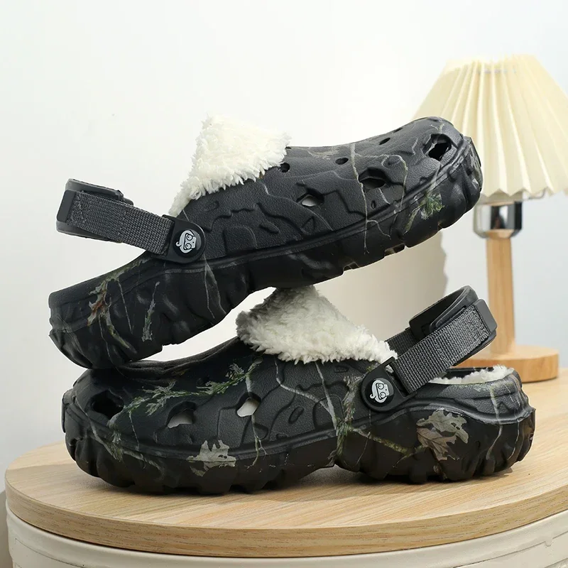 حذاء أوتون إيفا زغب الشرائح عادية في الهواء الطلق مريحة أفخم الفراء قباقيب الشتاء الرجال قباقيب النعال الدافئة فروي النعال لينة المنزل C