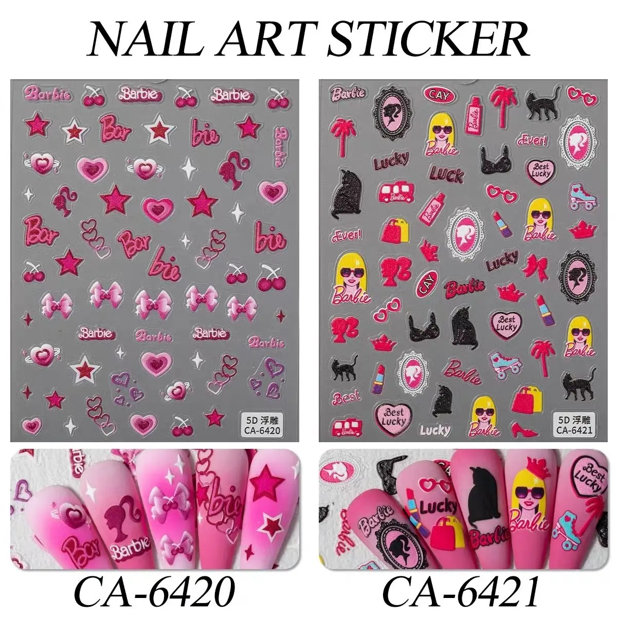 New Cartoon Barbie Doll Nail Sticker Cute Pink Girl Nail Art Decoration 3D Relievo Anime Disney Nail Stickers Beauty Gifts