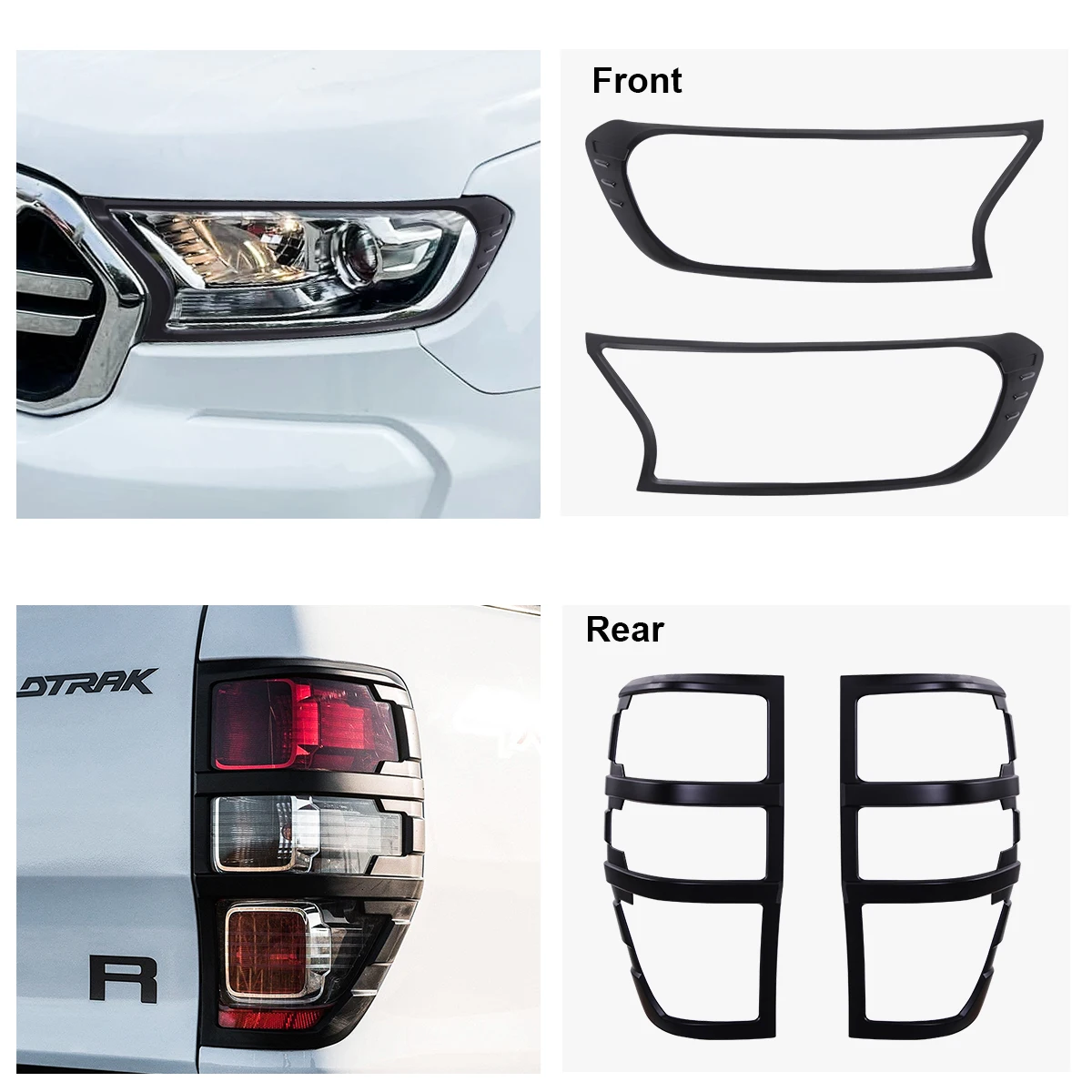 ABS Front Headlight Cover Rear Tail Lights Cover for Ford Ranger 2015-2022 WILDTRAK LIMITED XLT XLS XL