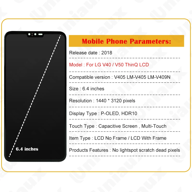 Imagem -06 - Original Amoled para lg V40 Thinq Lcd V405 V405ua Display Lcd Touch Screen Digitador Substituição para lg V40 Tampa da Bateria 6.4