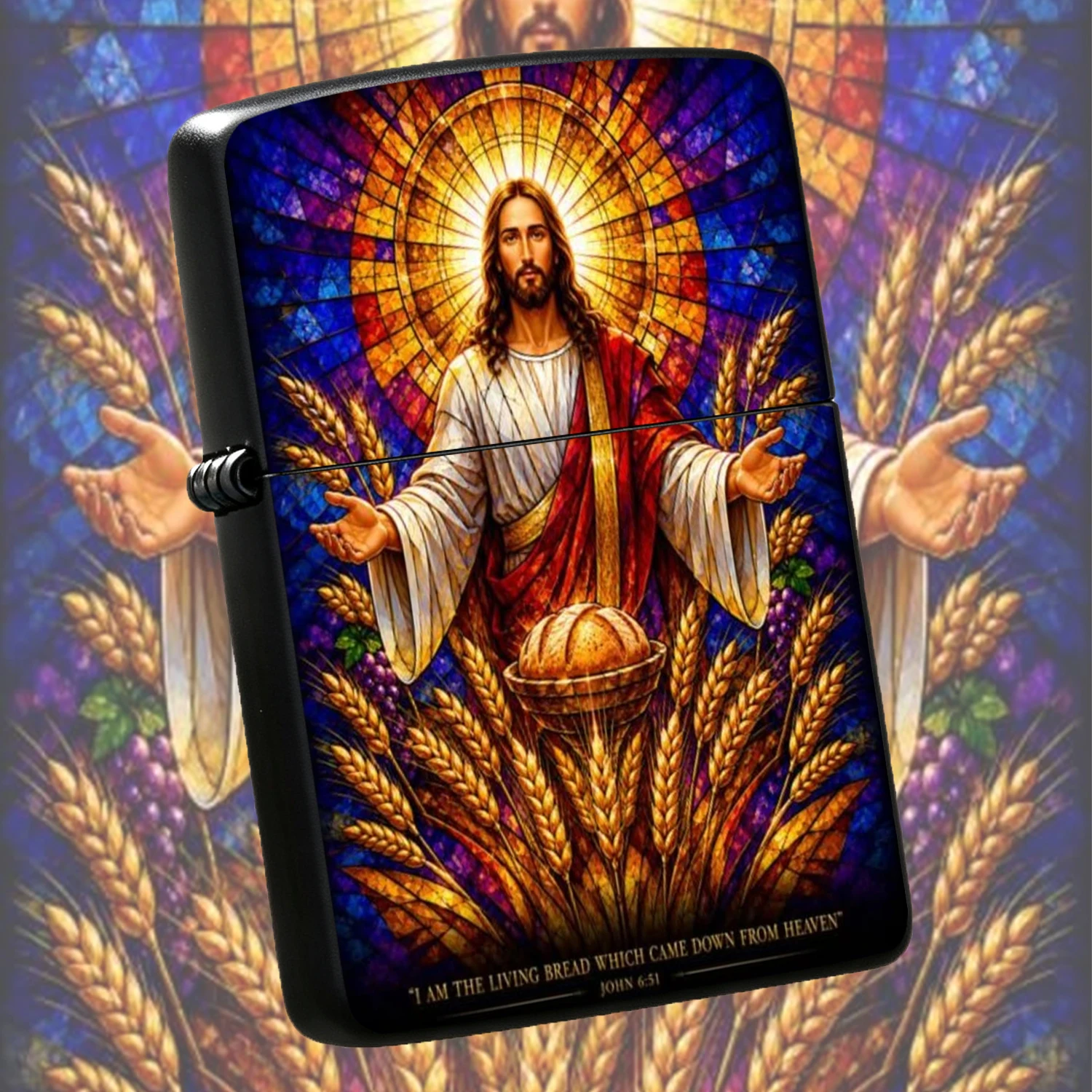Creative Stained Glass Jesus Themed I Am The Living Bread Which Came Down From Heaven John 6 51 Pattern  Retro Portable For Religious Believers Daily Use Gift Home Decor A Fun And Humorous Lighter