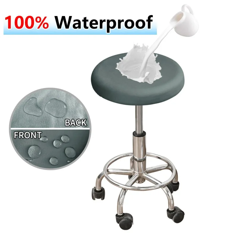 1Pc Solid Color Elastic Milk Silk Stool Cover,TPU Waterproof Round Bar Stool Slipcover for Height Adjustable Lift Bar Chair