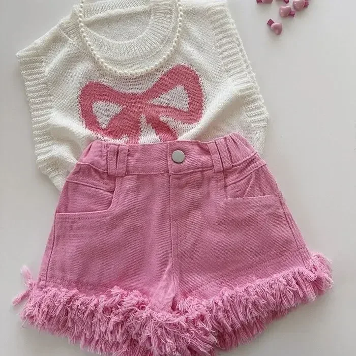Girls Shorts 2024 Summer Korean Childrens Fashion Top Denim Shorts  Girls Fashionable Summer Clothing