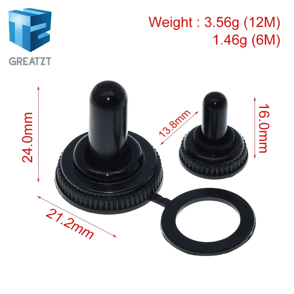 GREATZT 6mm Shaft Hole Mini MTS Toggle Switch Water Dust Proof Cap Rubber Boot Cover WPC-05 Black M12x0.75mm M6x0.75 Threaded