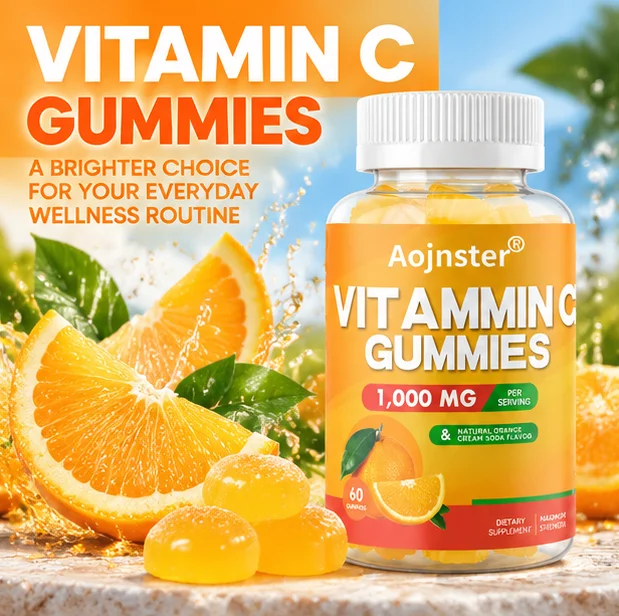 60 Pieces Chewable Vitamin C Gummy,Orange Cream Soda Taste,Gluten-Free & Vegetarian Friendly Bottled Supplement