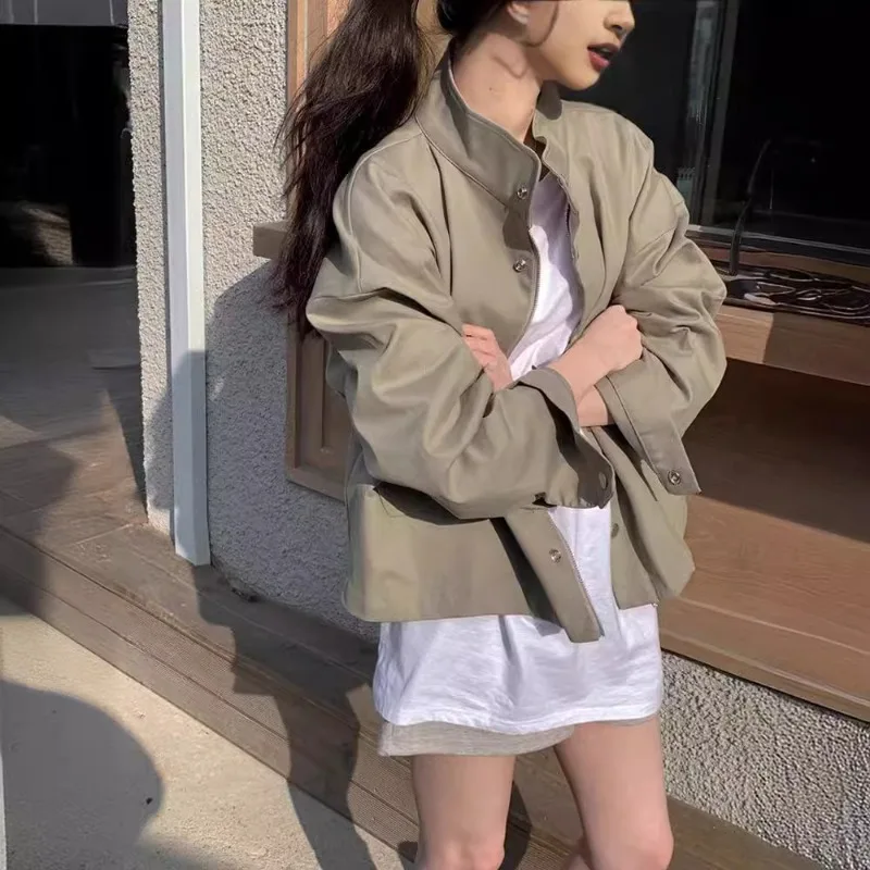 เสื้อคาร์ดิแกนแขนยาวสไตล์เกาหลีเก๋ไก๋สไตล์เรโทรฤดูใบไม้ร่วงพร้อมดีไซน์ซิปคอปก เสื้อแจ็คเก็ตคาร์ดิแกนแขนยาวหลวมและอเนกประสงค์