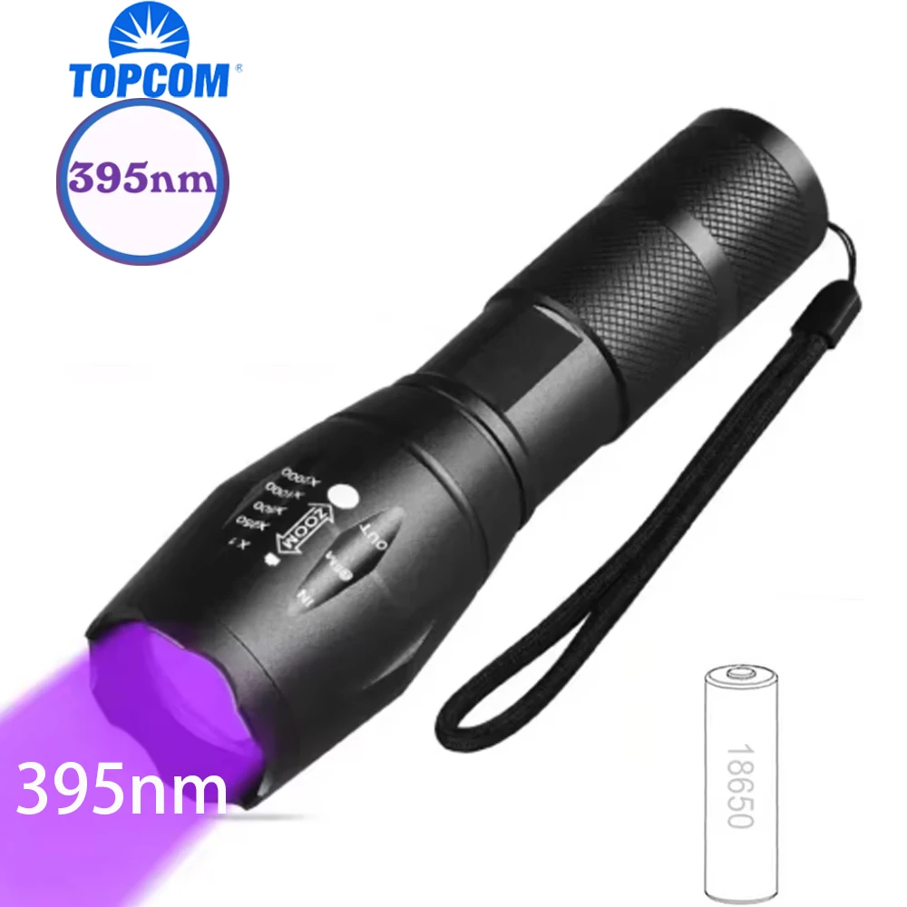 topcom-395nm-uv-led-lanterna-zoomable-3w-luz-uv-a-prova-dwaterproof-agua-uv-tocha-para-ambar-uso-detector-de-urina-18650-bateria-recarregavel