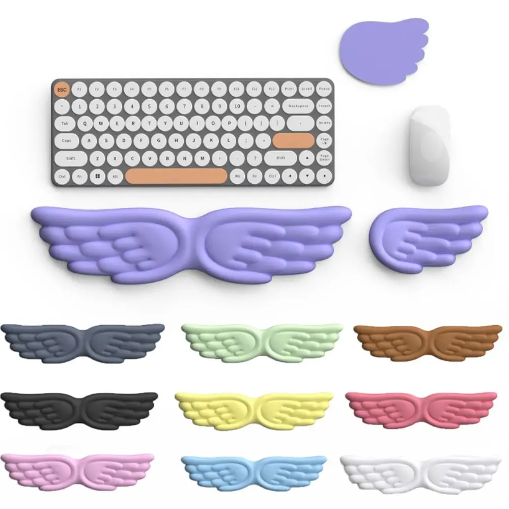 New Angel Wing Mouse Wrist Rest Set Memory Foam Ergonomic Mouse Pad Soft Pain Relief Keyboard Palm Rest for Office and Gaming