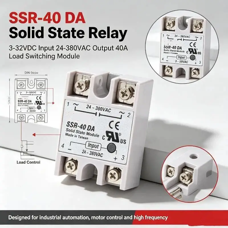Solid State Relay SSR-40DA 40A Single Phase 24-380VAC Load Module for HVAC Equipment Power Management