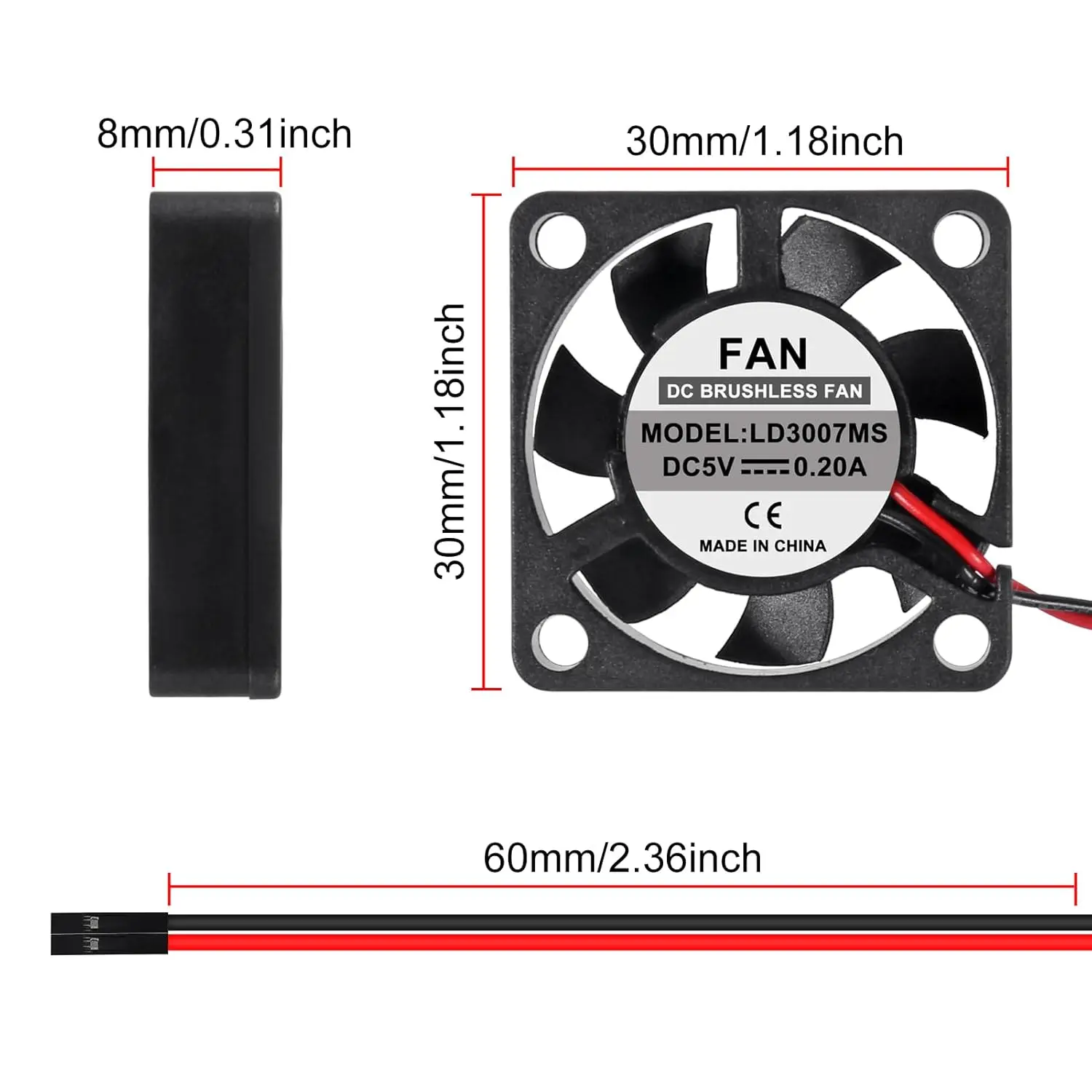 4 szt. Czarny wentylator 3007 do Raspberry Pi 4, wentylator 30x30x7mm, bezszczotkowy wentylator chłodzący Pi, cichy wentylator DC 3.3V 5V do Raspberry Pi 4, Pi 3 B+