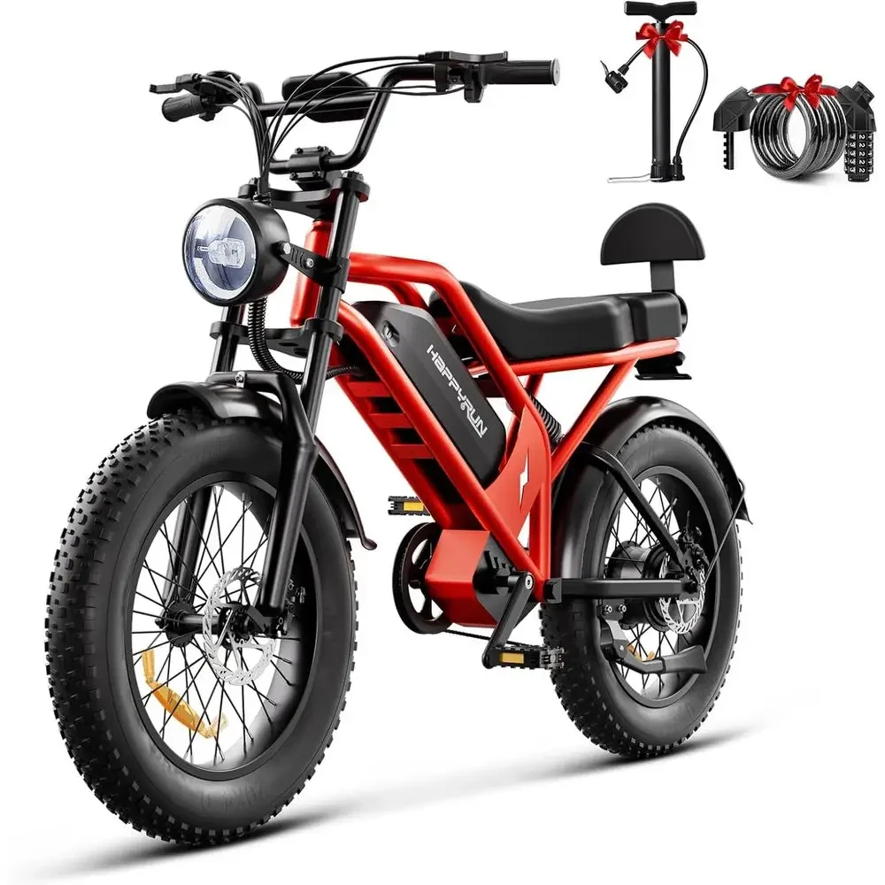 

1500W Adult Electric Mountain Bike, 48V 18Ah Battery, 20 Tires, Up to 32MPH and 68+ Miles Range, 7-Speed, Unisex Orange-Red