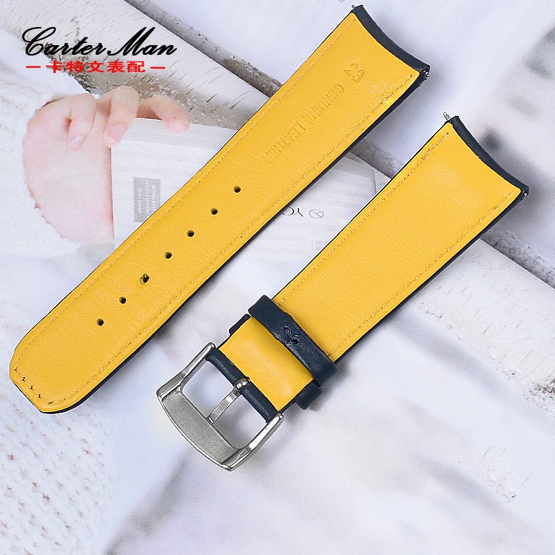 Double sided leather watchband 22mm 23mm for citizen men's Air Eagle blue angel at8020 /jy8078 1/2/3 generation watch strap belt