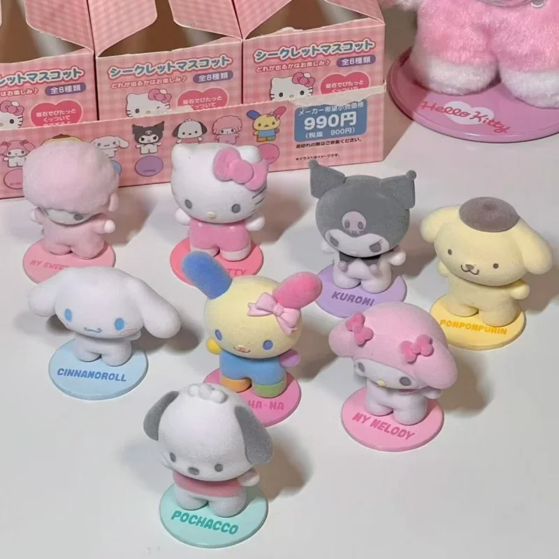Sanrio Flocking แม่เหล็กตุ๊กตาการสร้างแบบจําลองเครื่องประดับ Kitty Melody Kuromi Usahana Dopamine ลายสก๊อตอะนิเมะรูปตุ๊กตา Kawaii ของเล่นเด็กของขวัญ