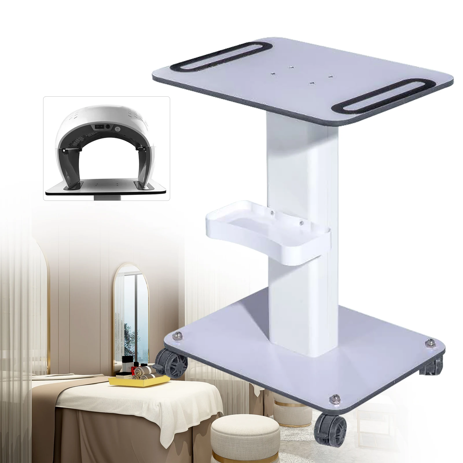 White Trolley Large Table Trolley for Spectrometer Mobile Rolling Cart Shelf SPA Beauty Tray Stand Holder