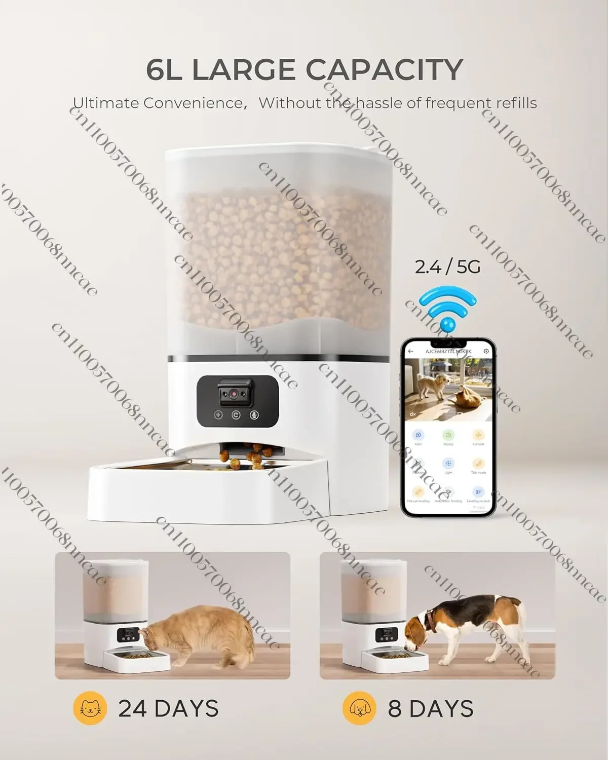 

6L HD Night Vision Automatic Cat Feeder 5G/2.4G WiFi Adjustable Camera Timed Pet Dispenser Bowls & Feeders