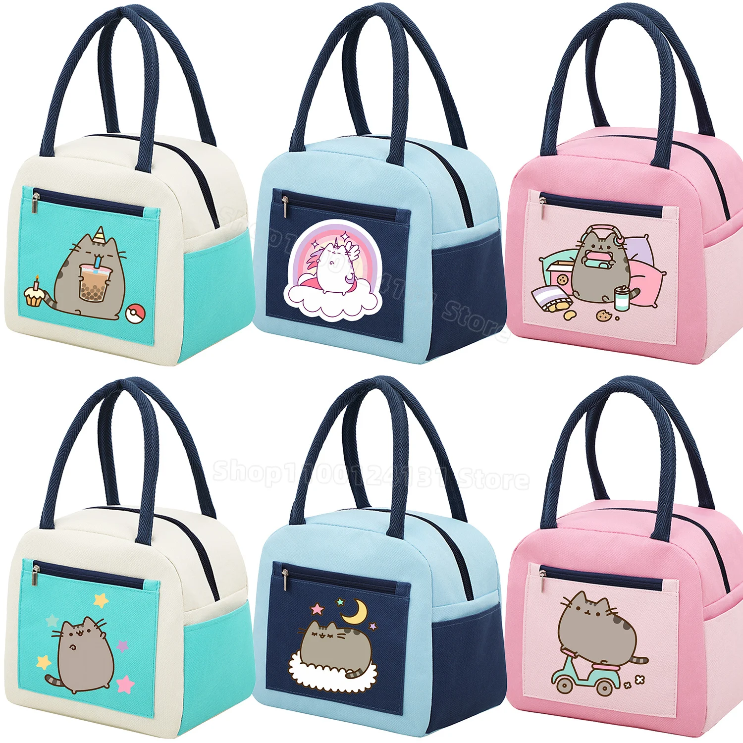 Pusheen Cat Insulated Lunch Bag for Kid Kawaii Handheld Thermal Bag Portable Lunch Bags Anime School Lunch Bag Pack Xmas Gift