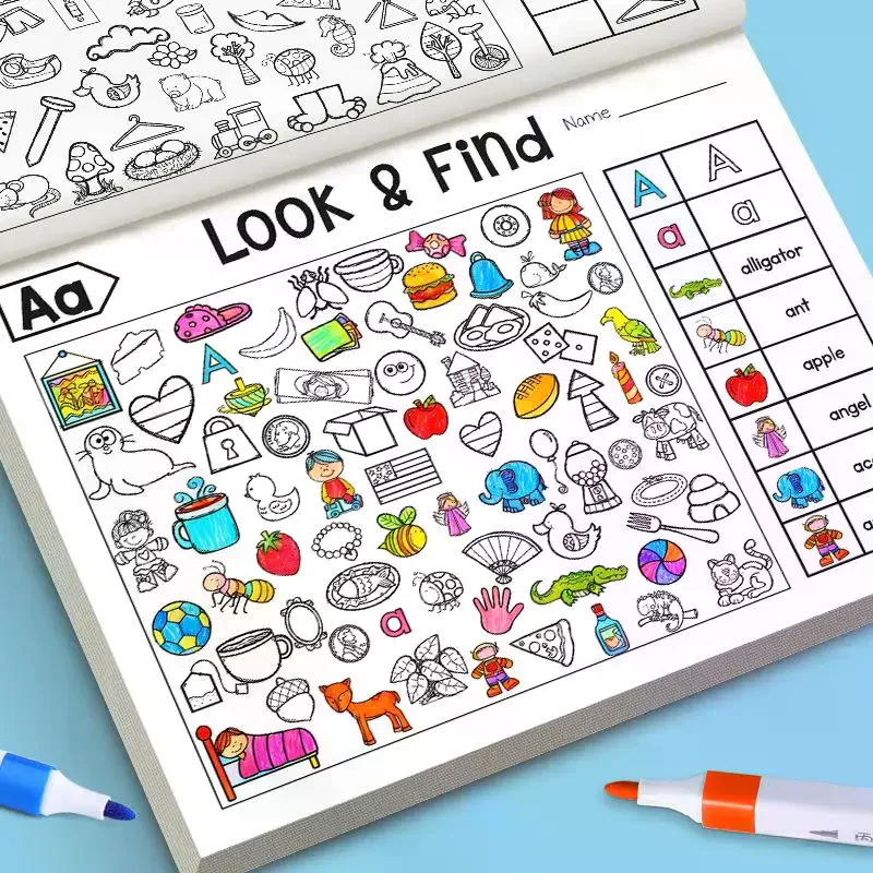 Juego de juguetes estimulantes cerebrales para niños: libro de rompecabezas Look & Find con actividades de colores y formas