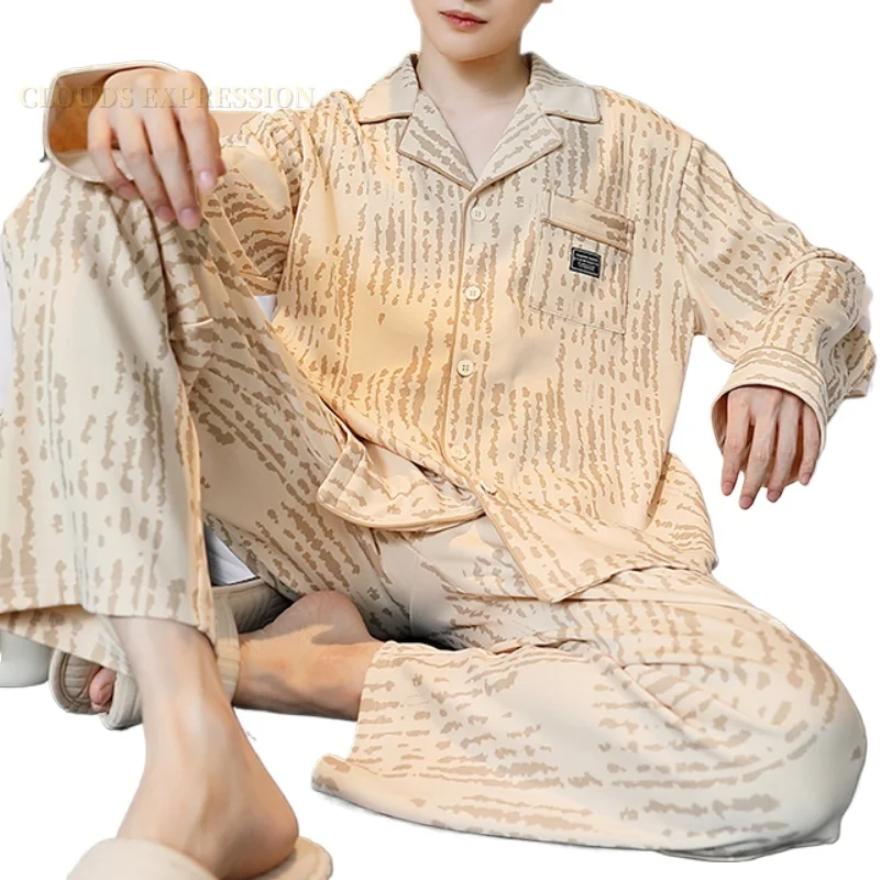 Spring Autunm Plus Knitted Cardigan Pjs Turn-down Men's Pajama Sets Male Pyjamas Plaid Loungewear 3XL Sleepwear Homewear Fashion