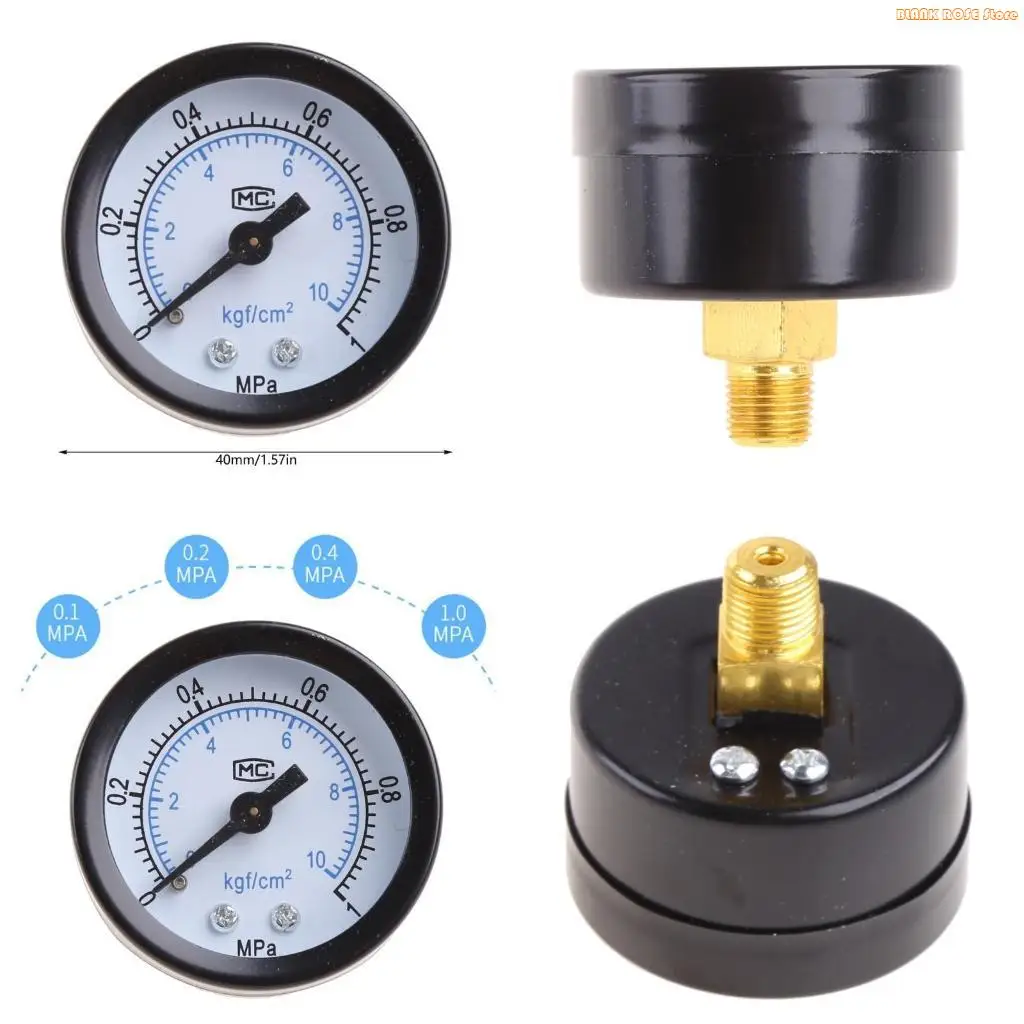 K1AE Compact Pressure Gauge 1/8 Thread Aluminum Pressure Meter Air Pressure Gauge Back Mount Iron for Shell & Aluminum Thread
