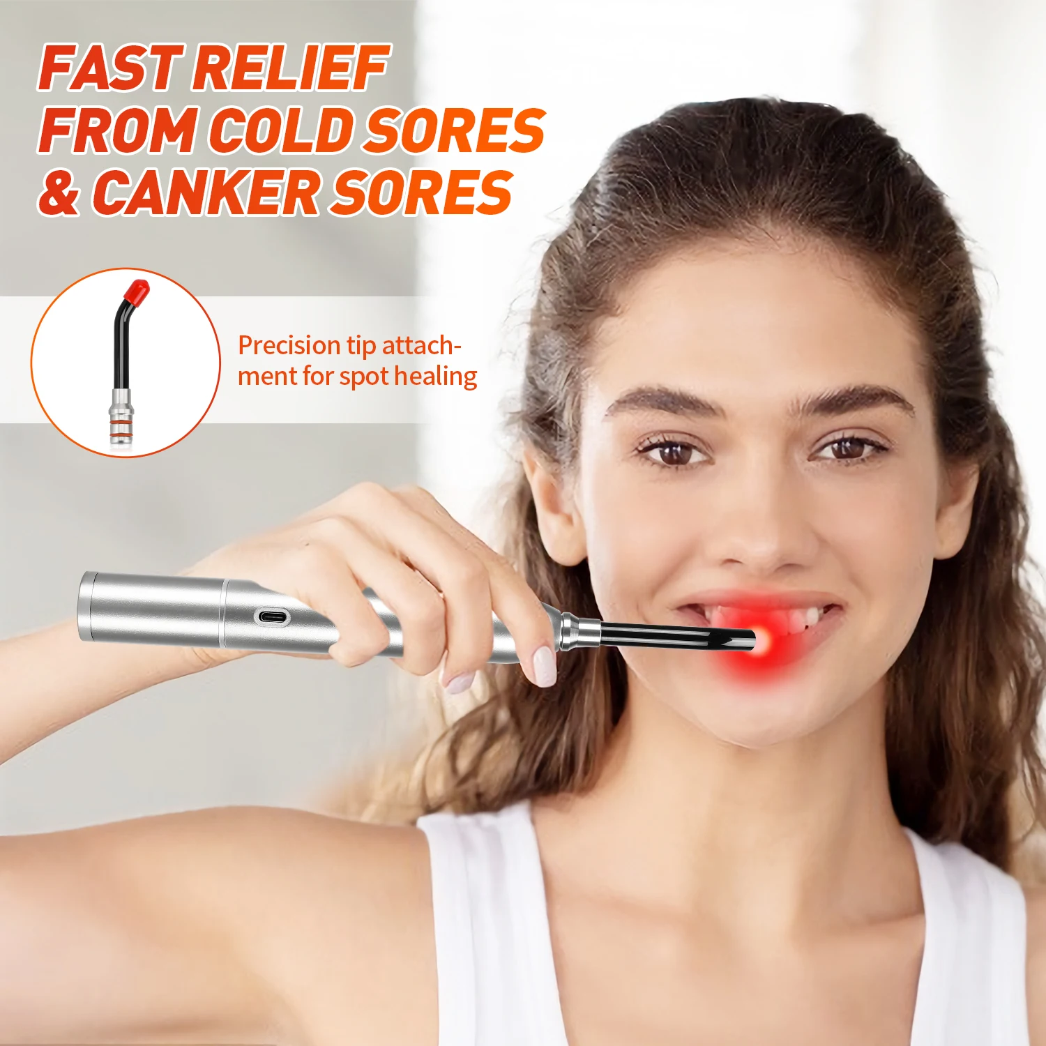 

Red Light Therapy for Cold Sore Canker Sore 660nm 850nm Near Infrared LED Light Therapy Device Narrow Beam for Oral Sore Problem