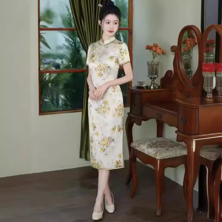 High-End Quality Real Silk Cheongsam Qipao Summer Women's Retro Improved Dress Chinese Style Dress