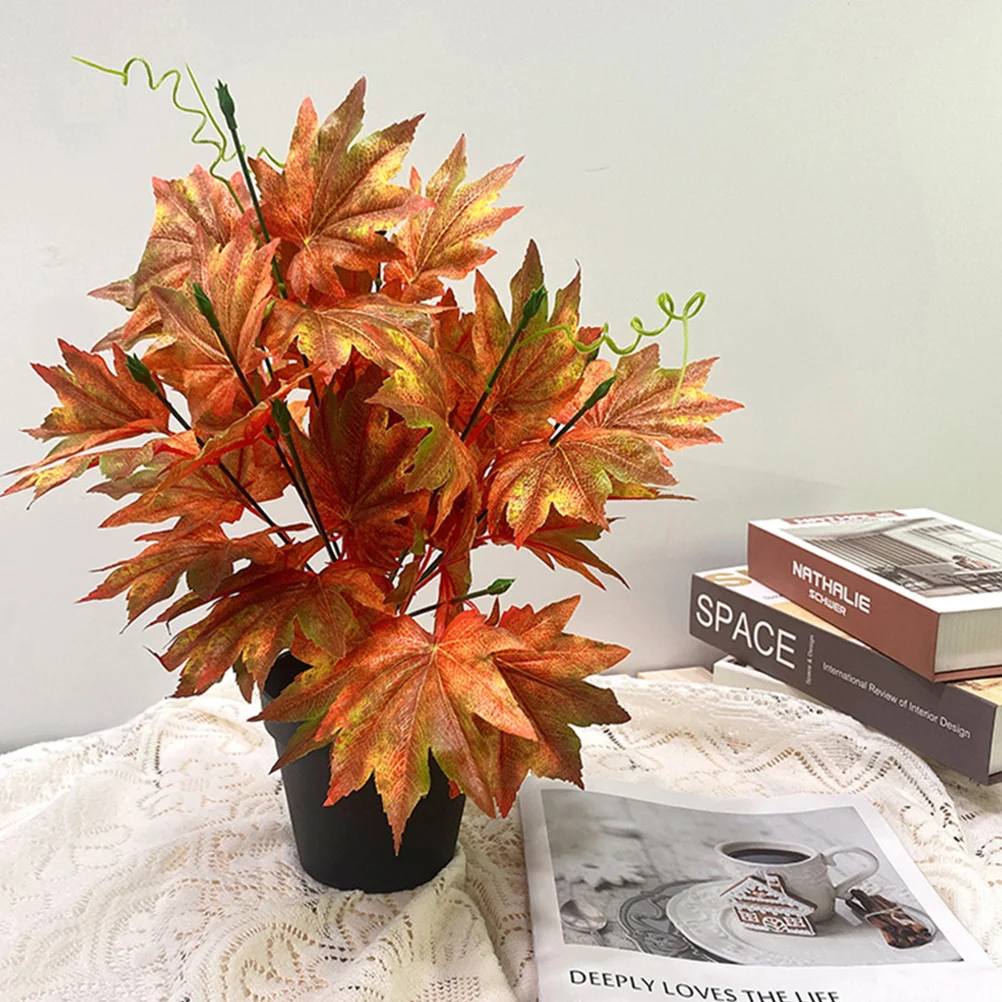 

2PCS Artificial Maple Leaves Fall Decor Simulation Autumn Plants Table Wreath Craft Decoration Fake Leaf Branches