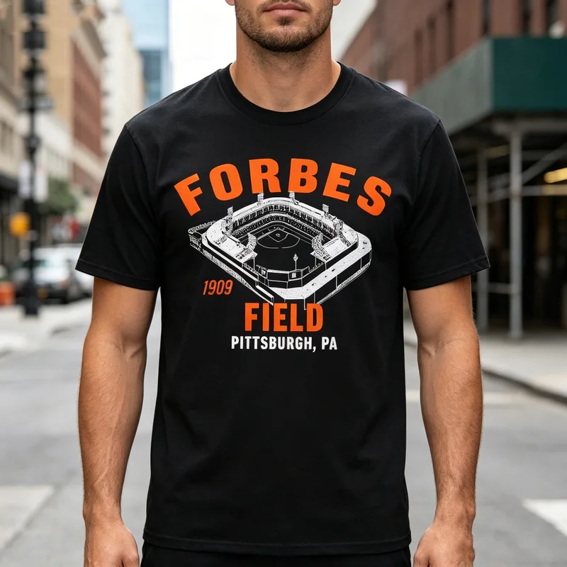 Vintage Pittsburgh Sports Tee Forbes Field Stadium Print Men Women Cotton Short Sleeve Trendy  Baseball Fans