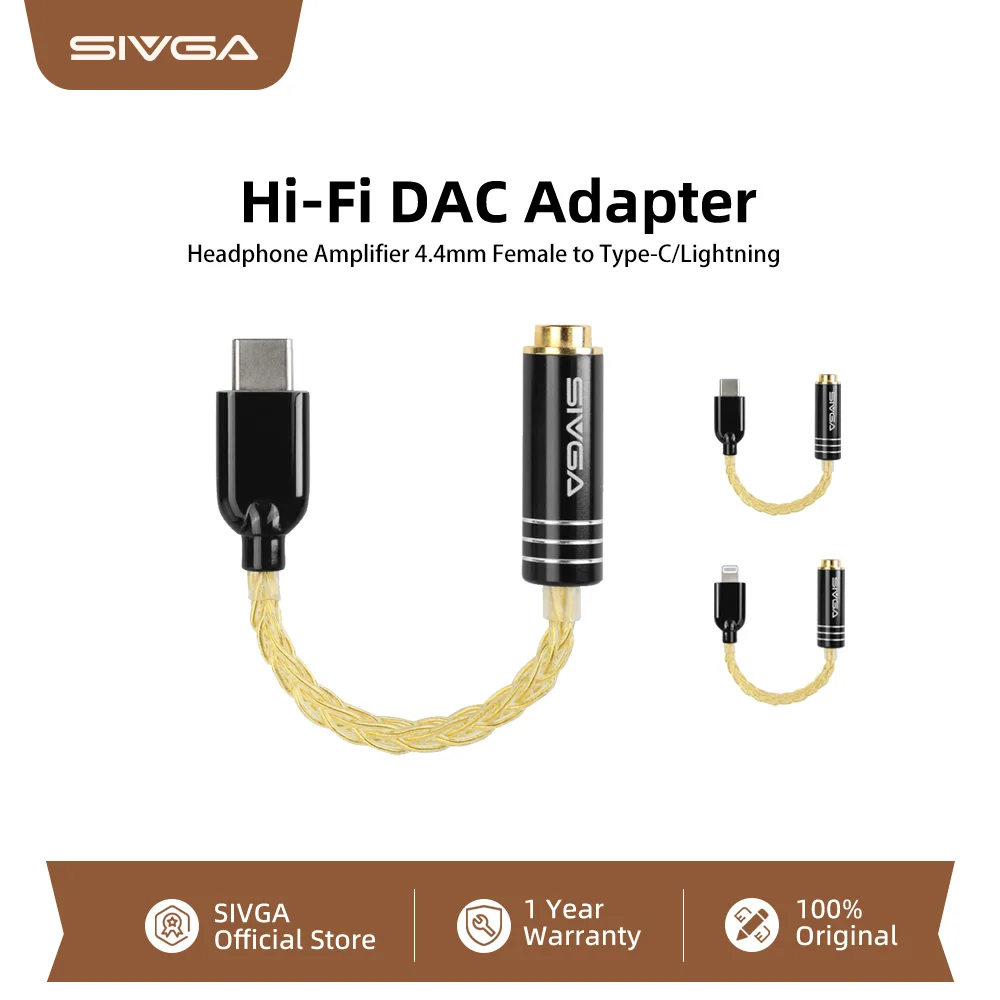 SIVGA Audio Adaptor High-fidelity Portable Decoding Headphone Amplifier 4.4mm Female to Type-C/Lightning